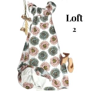 New Loft White Pink Green Daisy Maxi Dress Sz 2